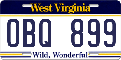 WV license plate OBQ899