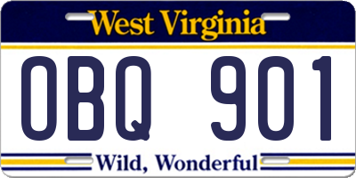 WV license plate OBQ901