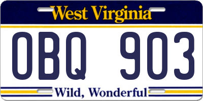 WV license plate OBQ903