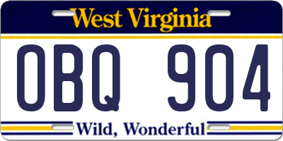WV license plate OBQ904