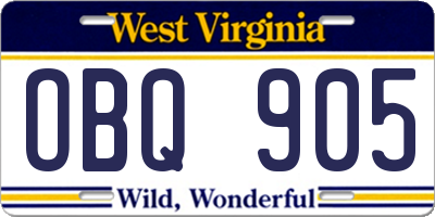 WV license plate OBQ905