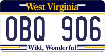 WV license plate OBQ906