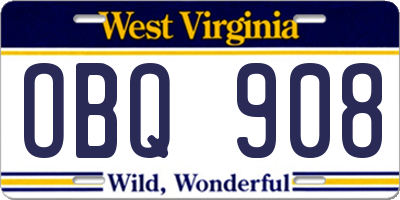WV license plate OBQ908