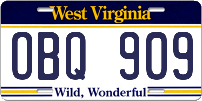 WV license plate OBQ909