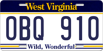 WV license plate OBQ910