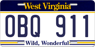 WV license plate OBQ911
