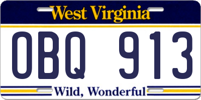 WV license plate OBQ913