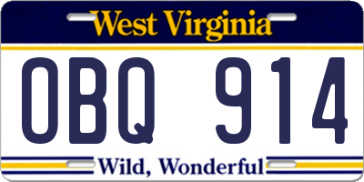 WV license plate OBQ914