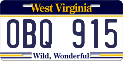WV license plate OBQ915