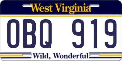 WV license plate OBQ919