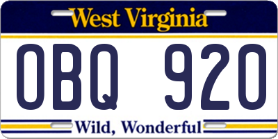 WV license plate OBQ920