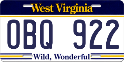 WV license plate OBQ922