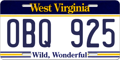 WV license plate OBQ925