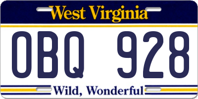 WV license plate OBQ928
