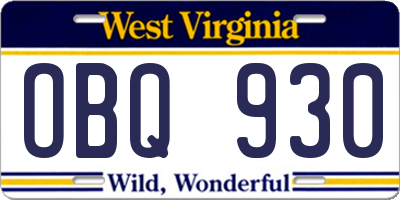 WV license plate OBQ930