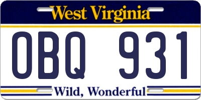 WV license plate OBQ931