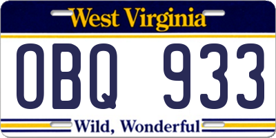 WV license plate OBQ933