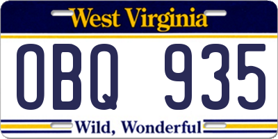 WV license plate OBQ935
