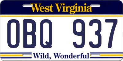 WV license plate OBQ937