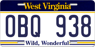 WV license plate OBQ938