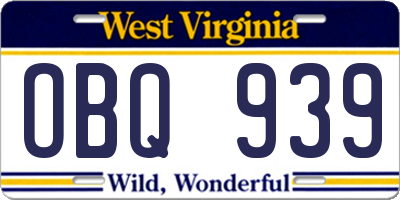 WV license plate OBQ939