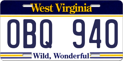 WV license plate OBQ940