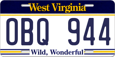 WV license plate OBQ944