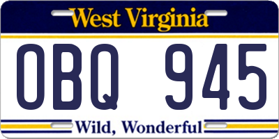 WV license plate OBQ945