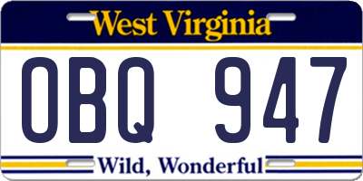 WV license plate OBQ947