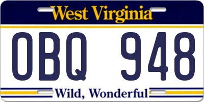 WV license plate OBQ948
