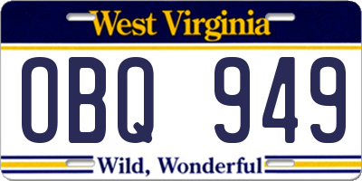 WV license plate OBQ949