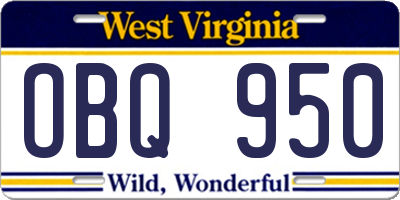 WV license plate OBQ950