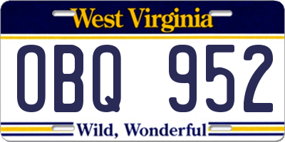 WV license plate OBQ952