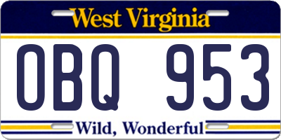 WV license plate OBQ953