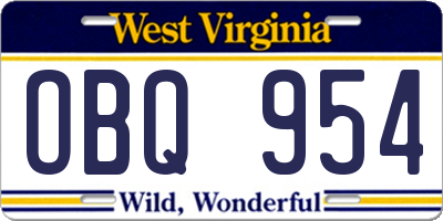 WV license plate OBQ954