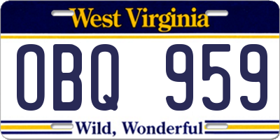 WV license plate OBQ959