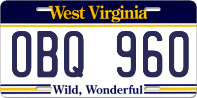 WV license plate OBQ960