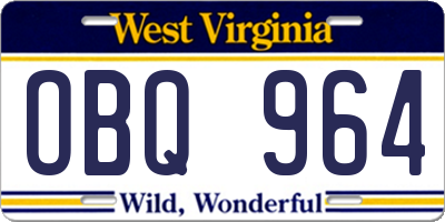 WV license plate OBQ964