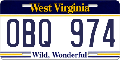 WV license plate OBQ974