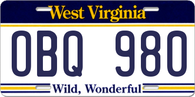 WV license plate OBQ980