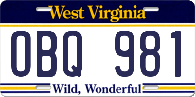 WV license plate OBQ981