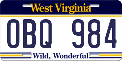 WV license plate OBQ984