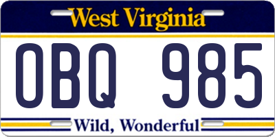 WV license plate OBQ985