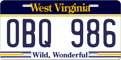 WV license plate OBQ986