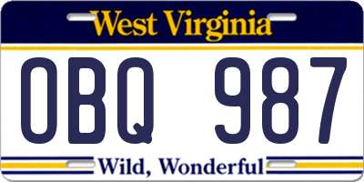 WV license plate OBQ987