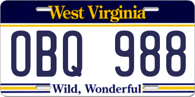WV license plate OBQ988