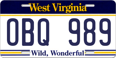WV license plate OBQ989
