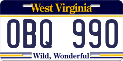 WV license plate OBQ990