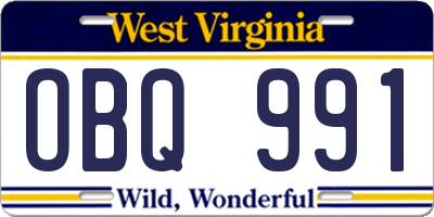WV license plate OBQ991