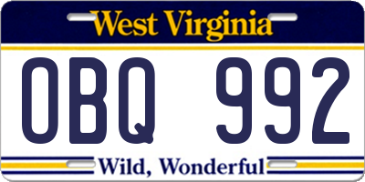 WV license plate OBQ992